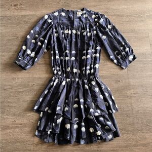 Zadig Voltaire dress silk rooka dots blue mini tiered dress size small